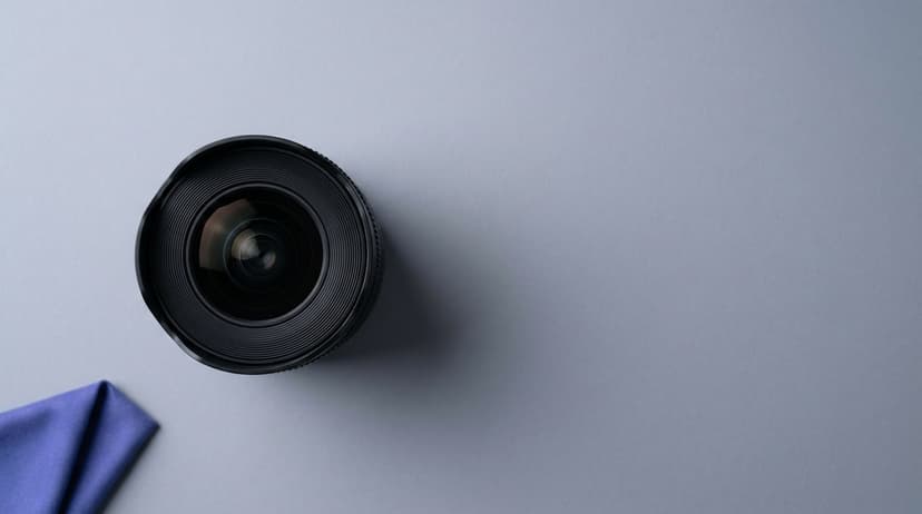 A compact unbranded wide-angle prime lens with a bulged front element on a clean surface