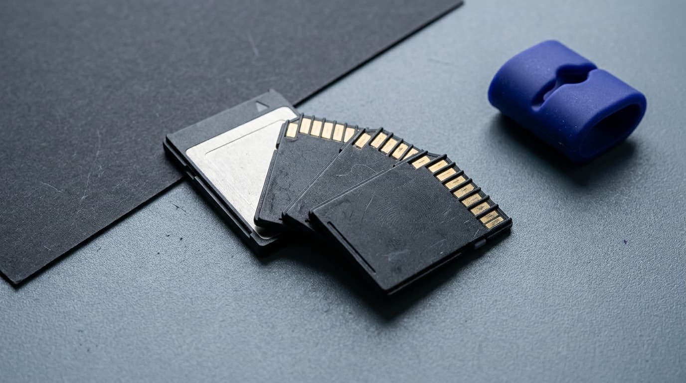 SD and CFexpress memory cards fanned out
