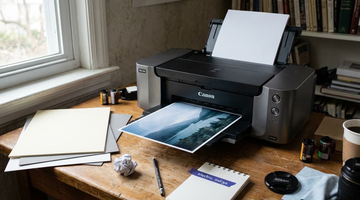 An inkjet photo printer producing a fine art print