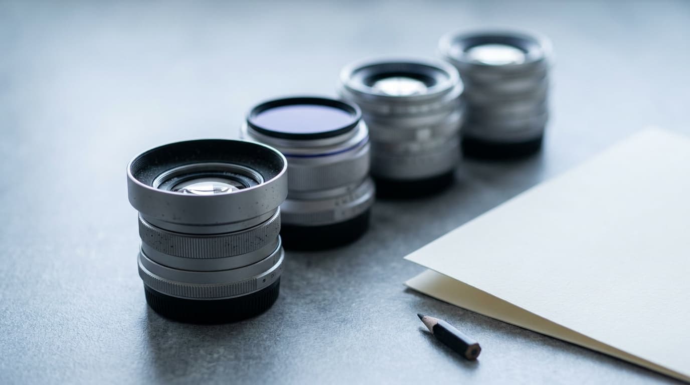 A row of compact prime lenses