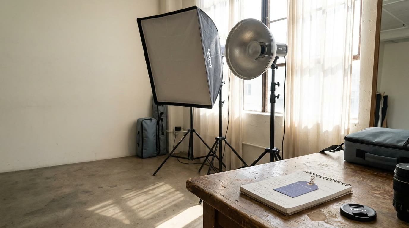 A softbox light modifier mounted on a studio light