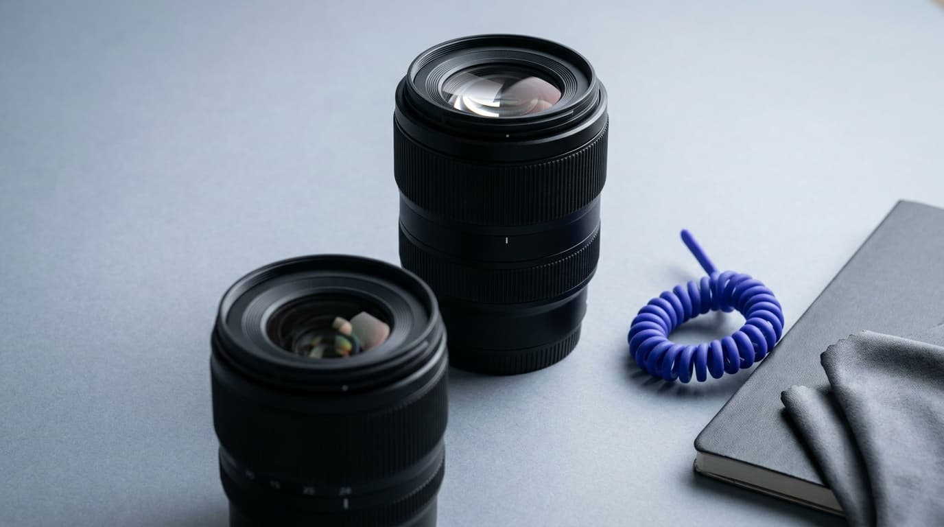 Two zoom lenses on a cool surface