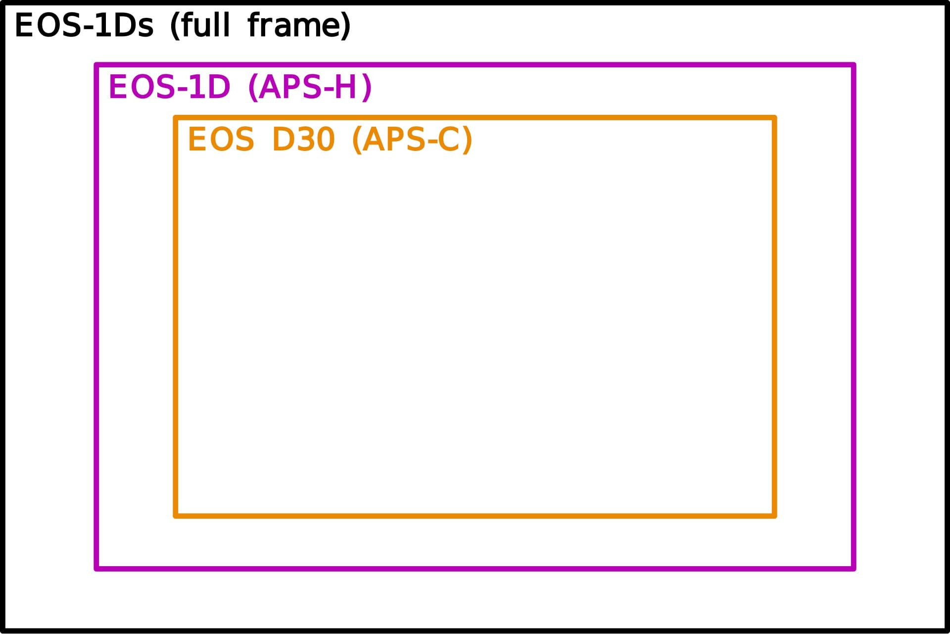 Diagram comparing full-frame, APS-C, Micro Four Thirds, and smaller digital camera sensor sizes