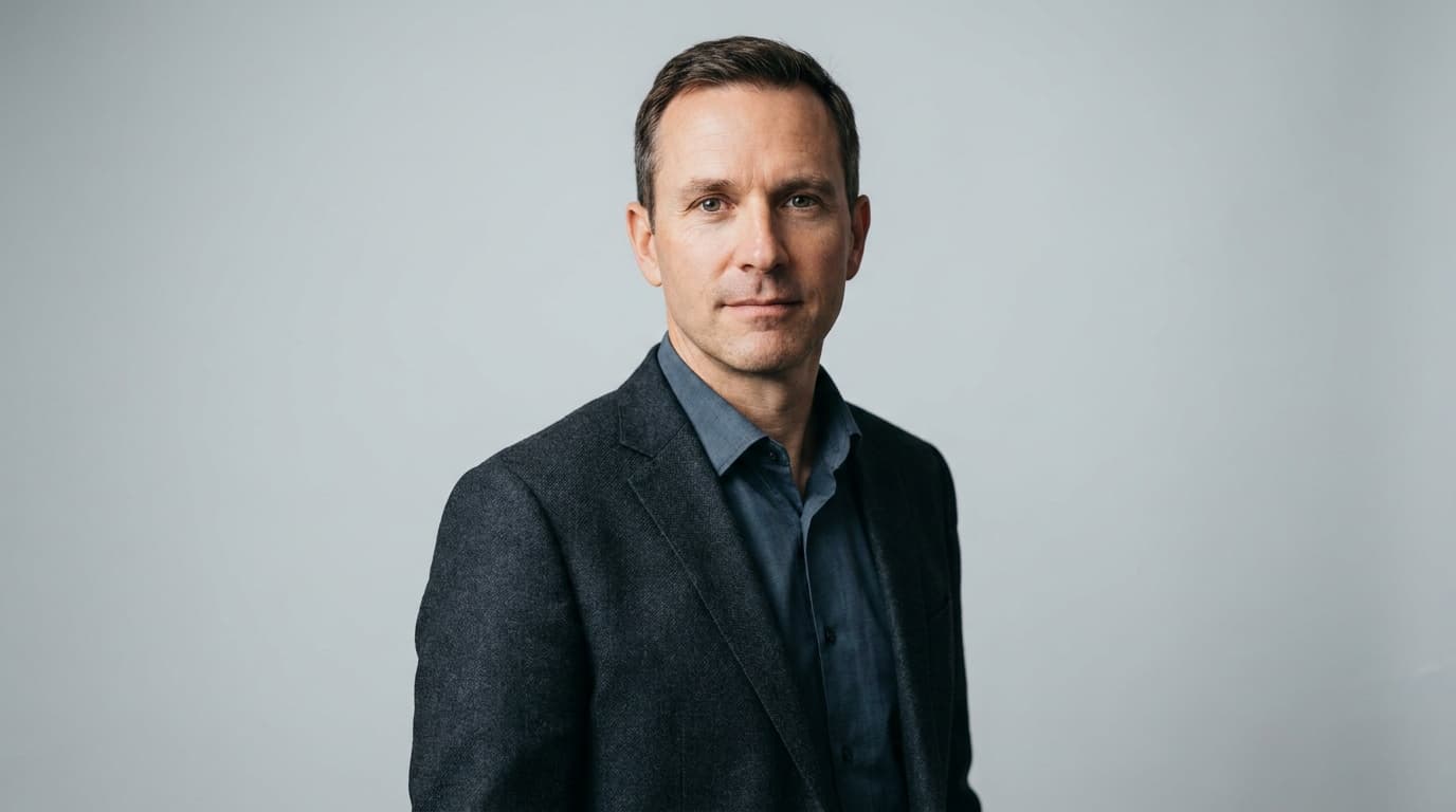 A clean corporate headshot in soft directional light