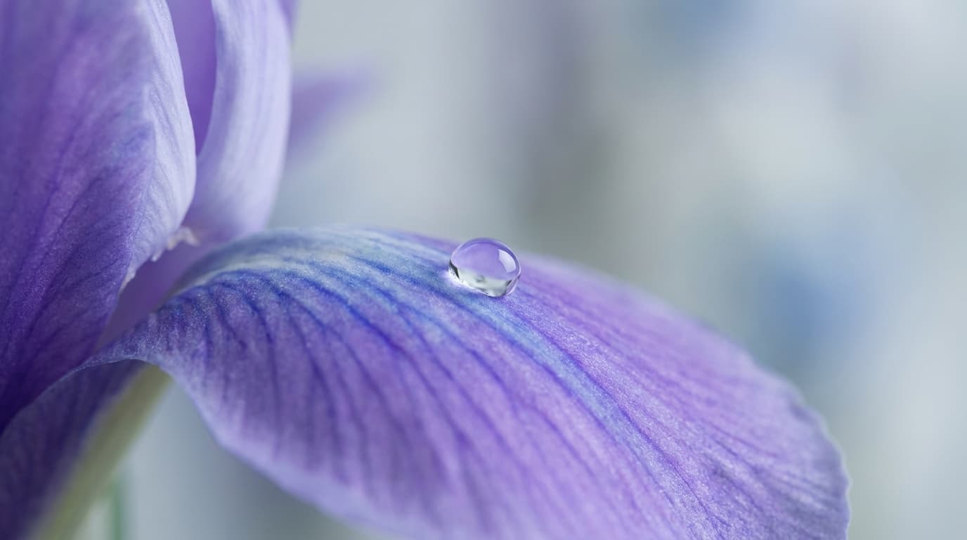An extreme macro of a flower with a razor-sharp water droplet