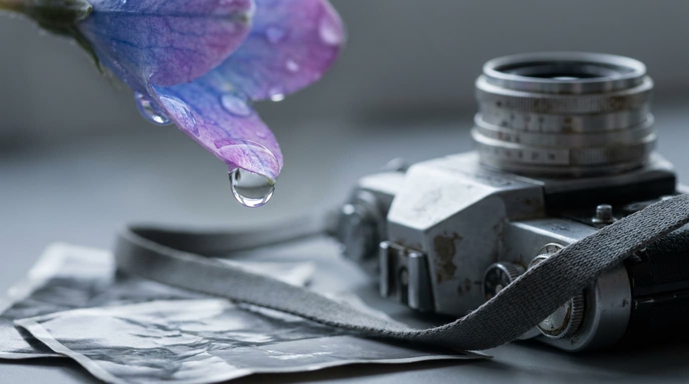An extreme macro of a flower with a water droplet