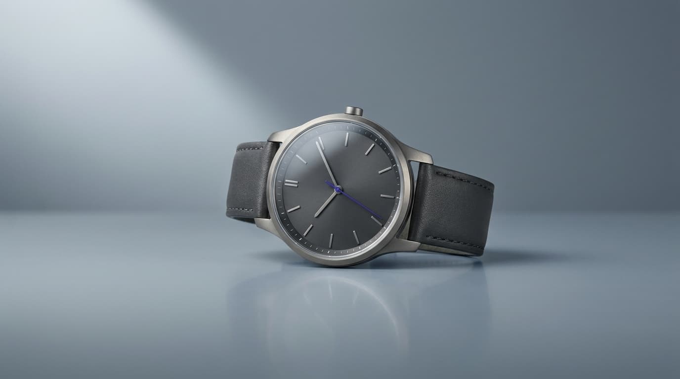 A clean product shot of a watch in soft controlled light