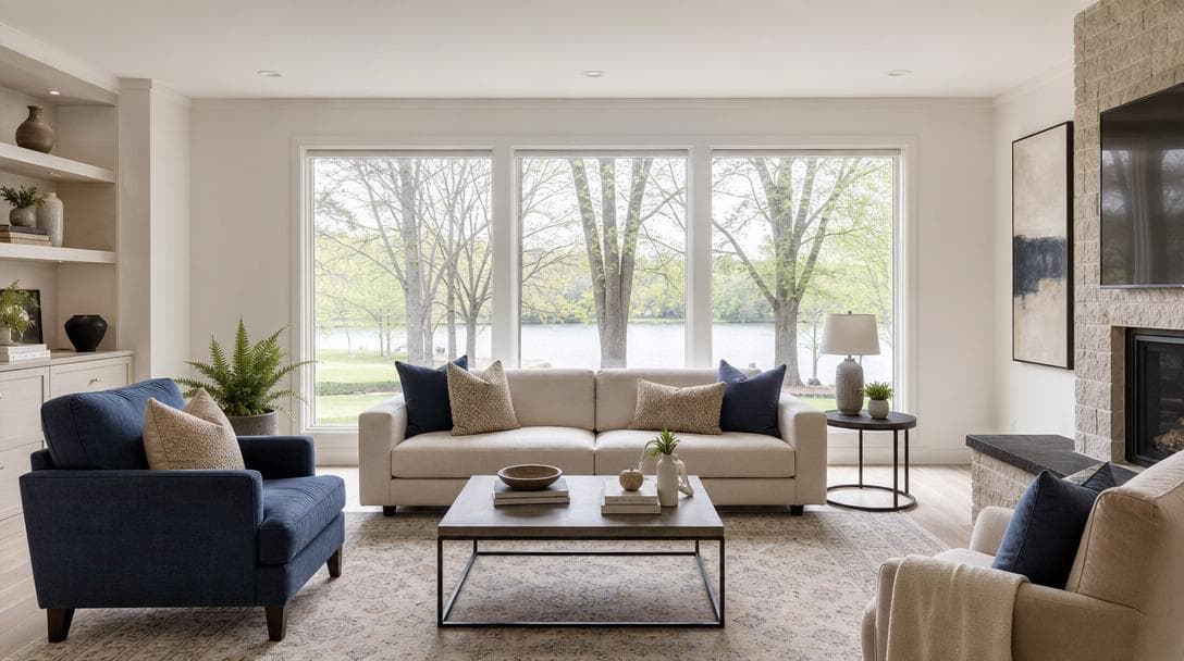 A bright, level living room interior photographed for a real estate listing