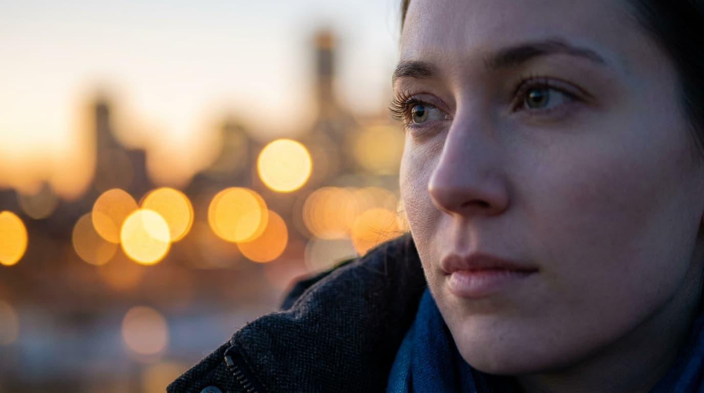 A sharp portrait against a background of soft round bokeh highlights
