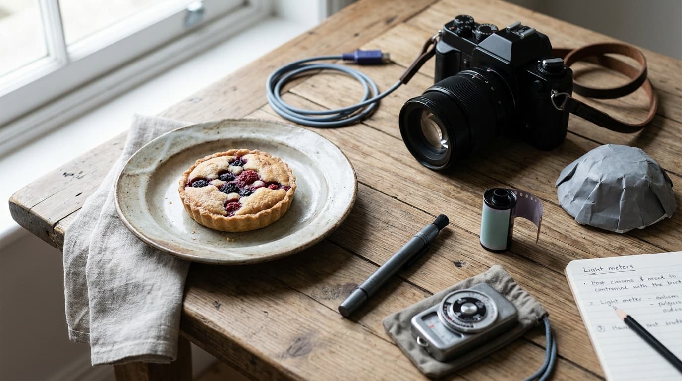 An overhead styled food shot on a wood table