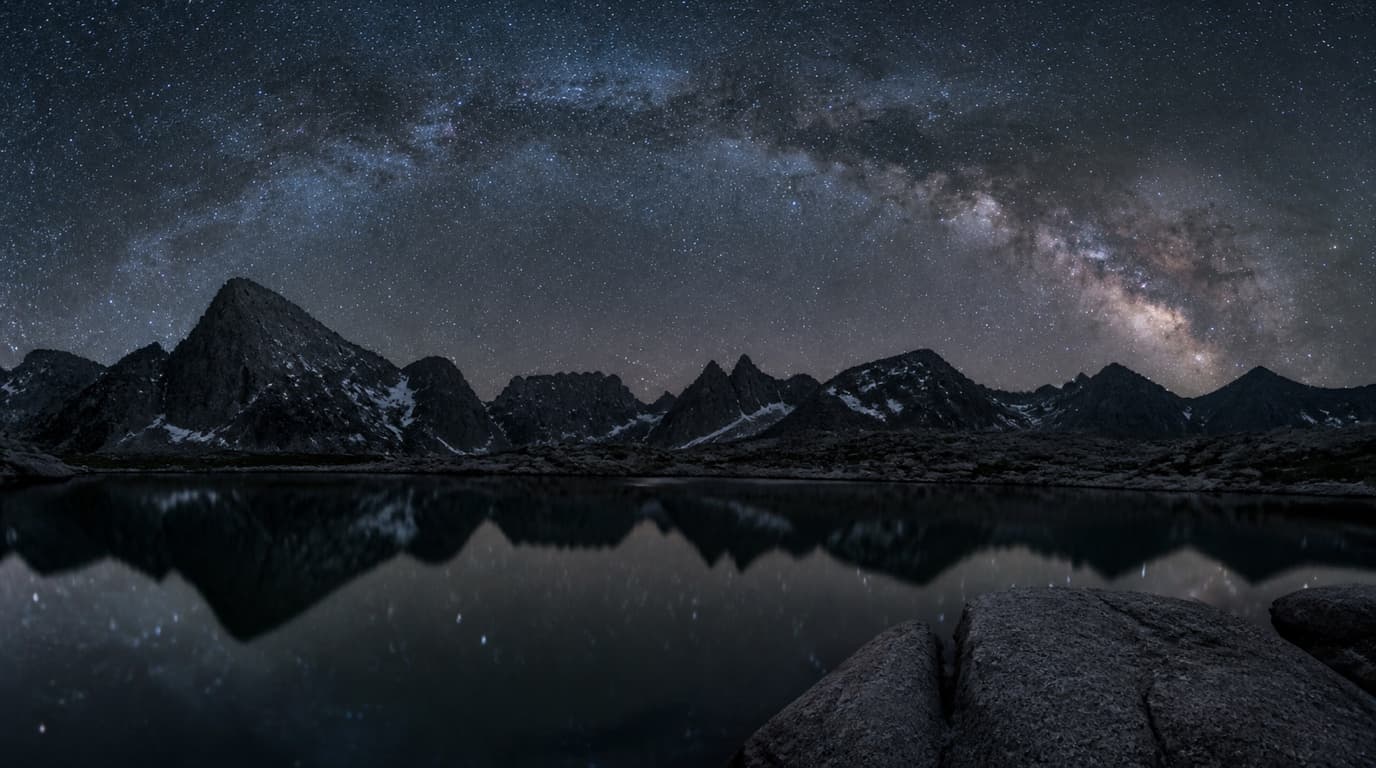 The Milky Way over a dark mountain horizon
