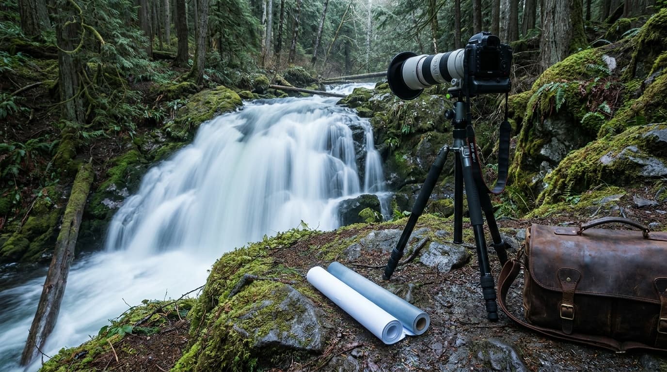 A silky long-exposure forest waterfall