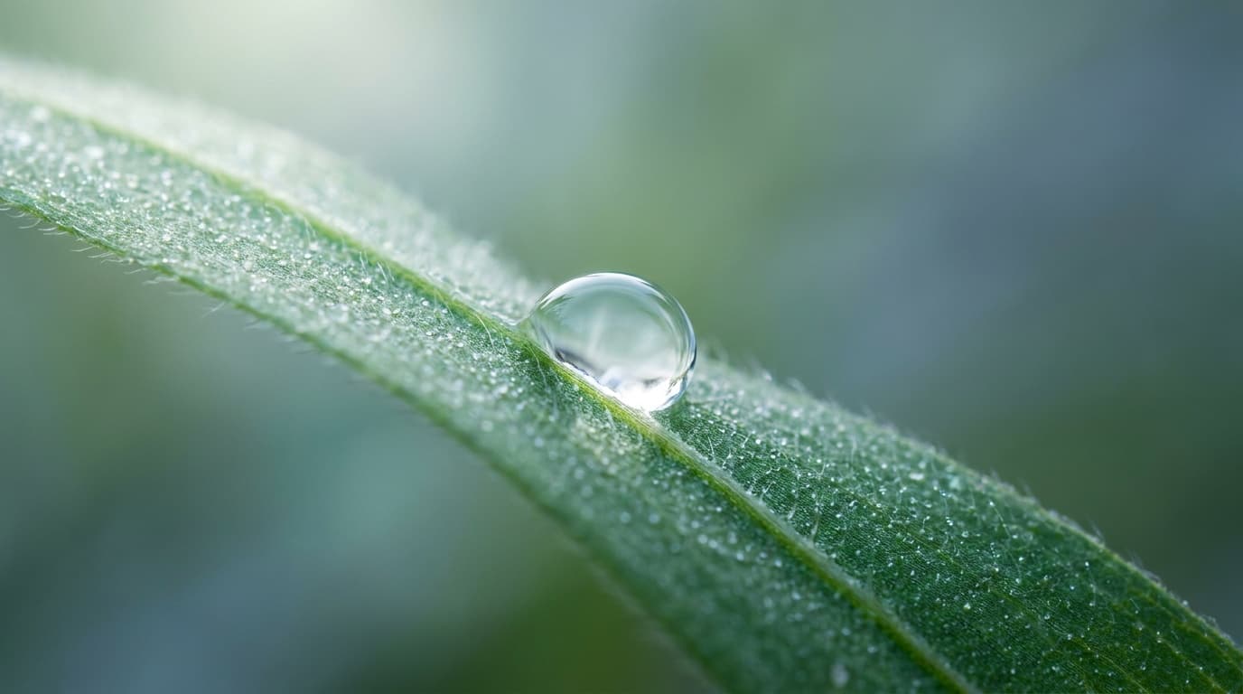 A tack-sharp close-up of a dewdrop on a leaf in perfect focus