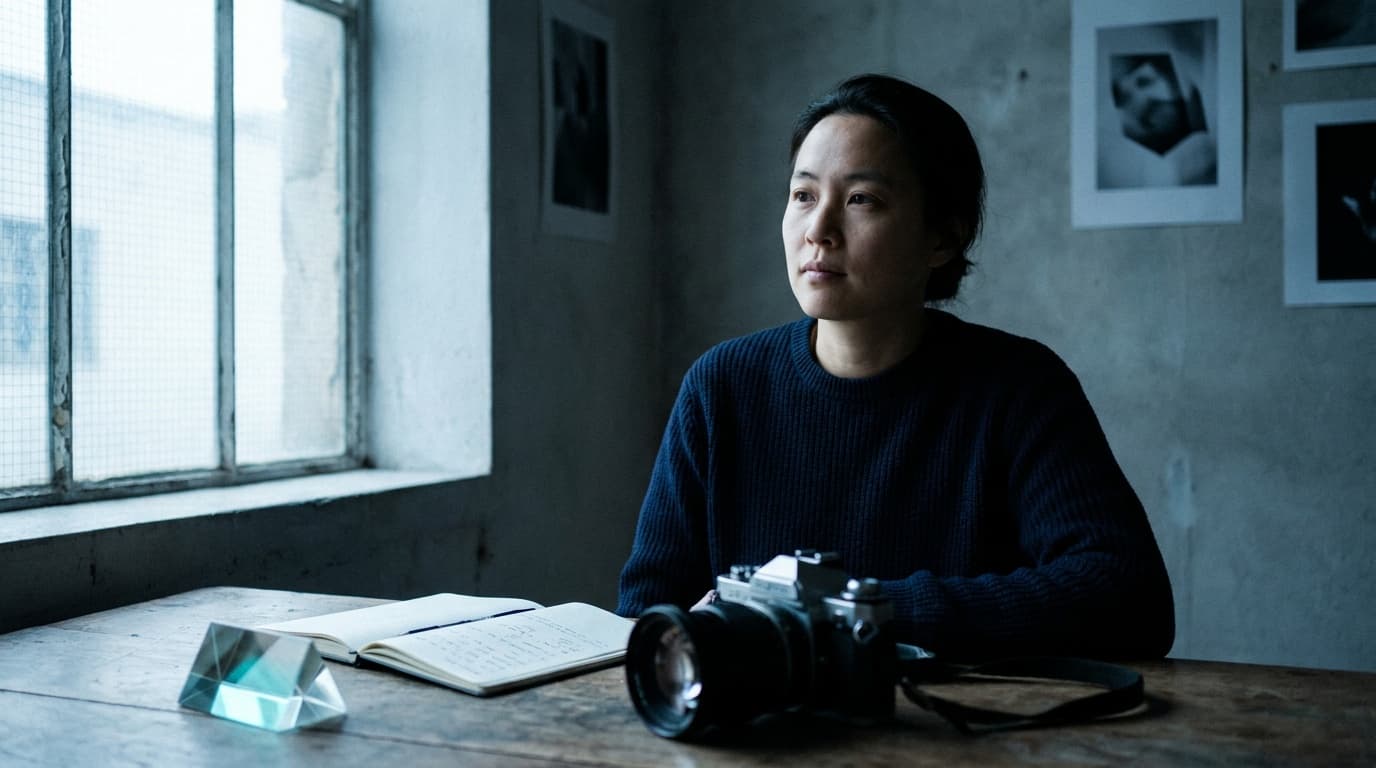 A portrait lit by strong directional window light, one side bright and the other in shadow