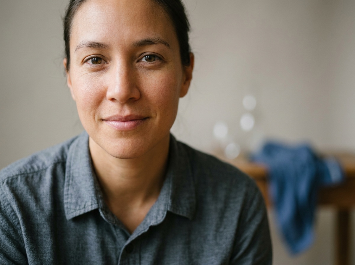A head-and-shoulders portrait shot on a 50mm prime with natural perspective and a softly blurred background
