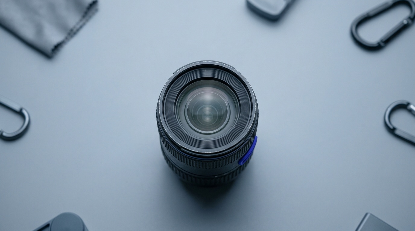 A weather-sealed unbranded wide-angle zoom lens on a clean neutral surface