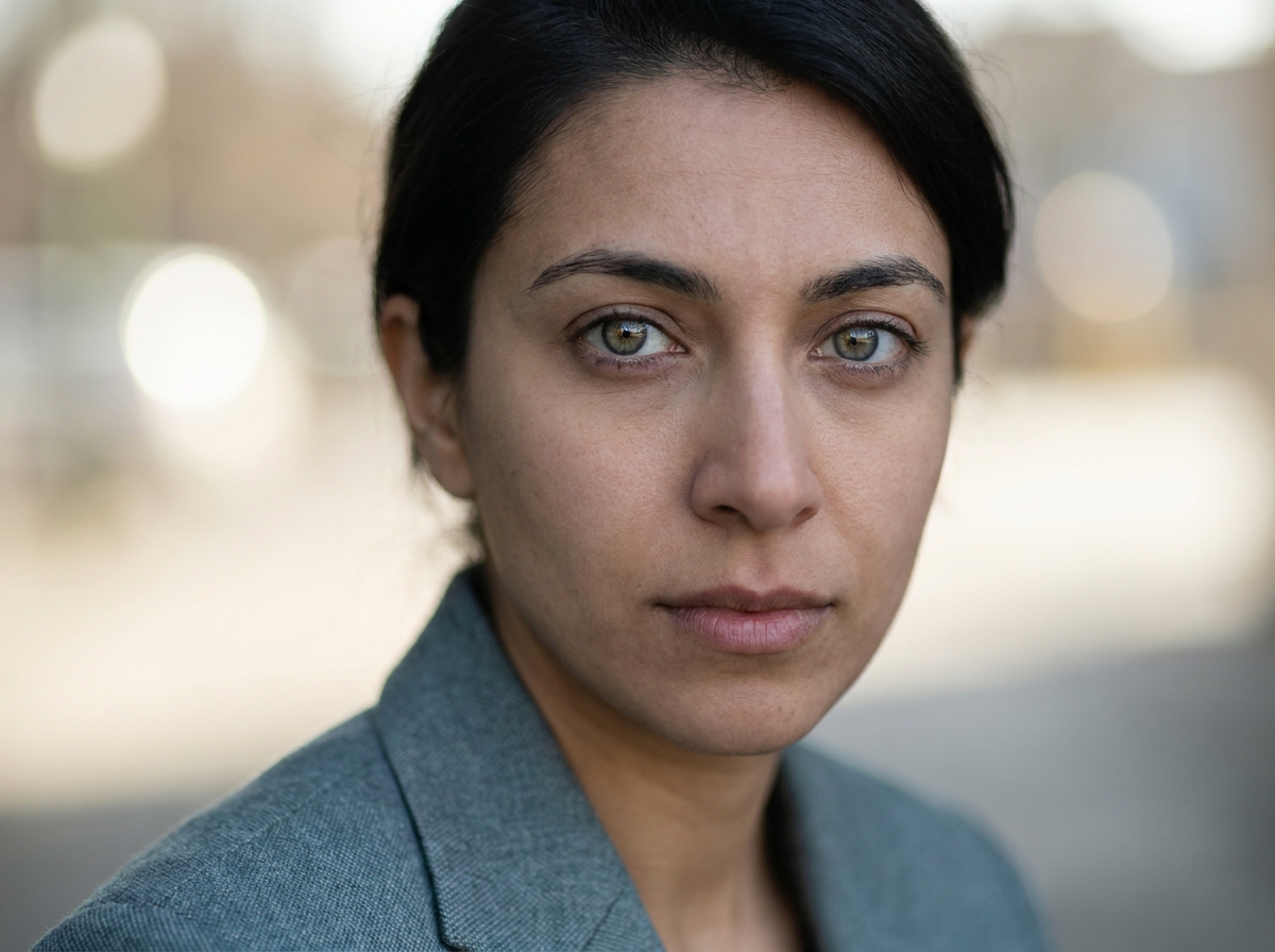 A flattering head-and-shoulders portrait with sharp eyes and a creamy out-of-focus background