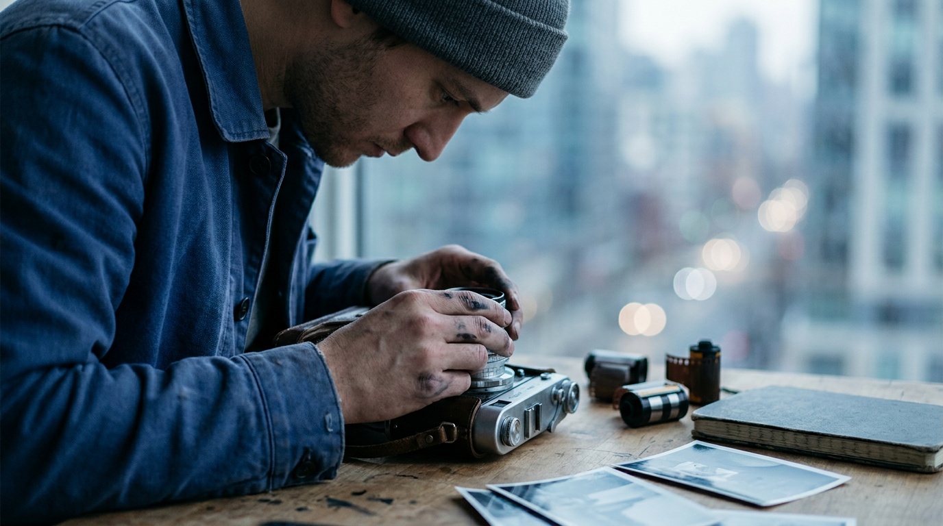 A cinematic frame with the subject in sharp shallow focus and the background dissolved into soft light, wide aspect ratio