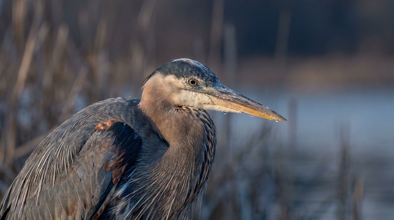 A distant wild bird pulled in close and frame-filling by a long telephoto, sharp against a soft blurred background