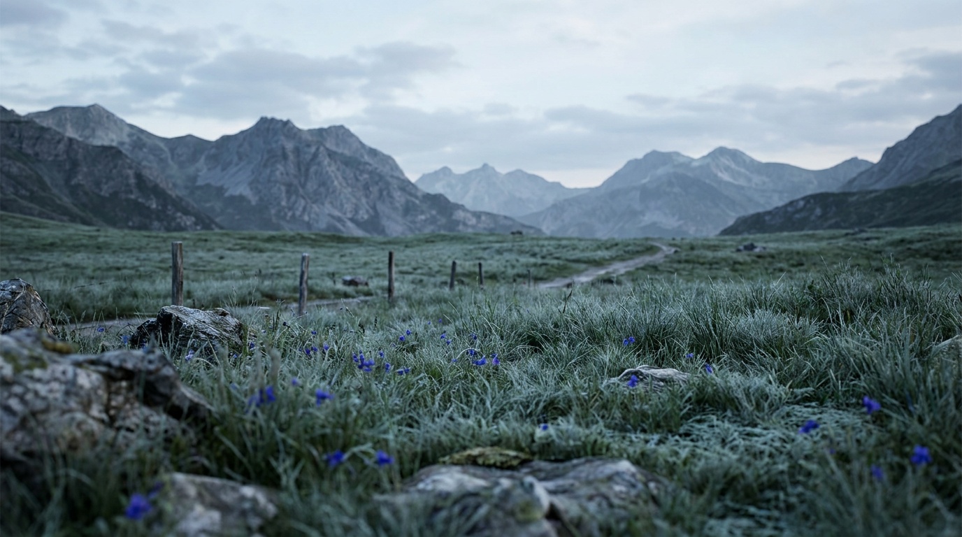 A landscape diagram-style photo showing the camera focused about one third into the scene rather than on the distant horizon