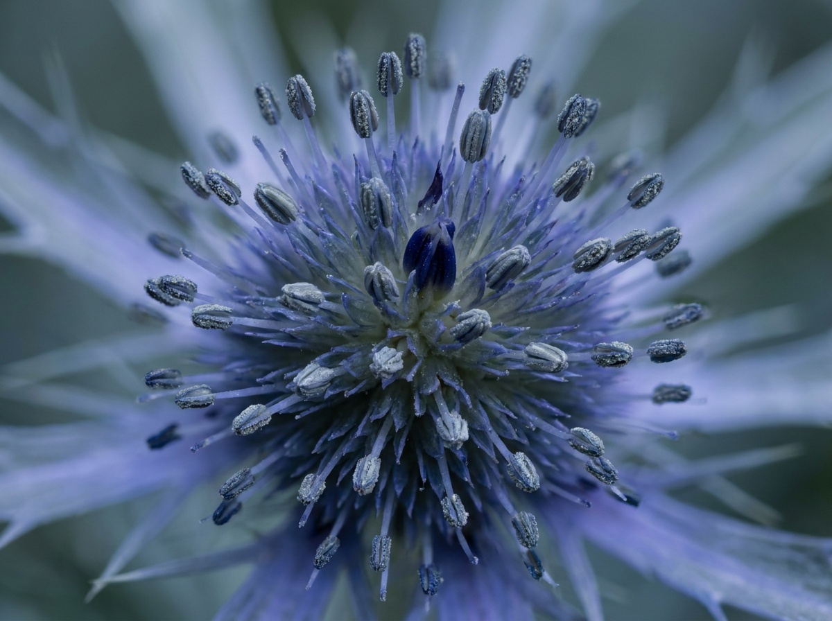 A focus-stacked macro of a sunflower center where every spiraling seed and golden pollen grain stays crisp from the nearest petal to the deepest floret