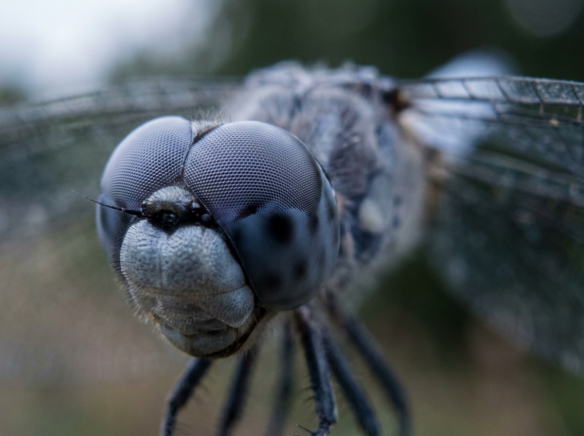 A life-size close-up of a jumping spider with its huge iridescent eyes tack sharp and glistening, the fuzzy body softening into blur just millimeters behind the face