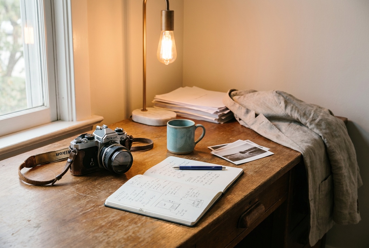 The same cozy interior now bathed in one consistent warm light, skin tones natural and true and the wood-toned walls reading their real color with no competing cast