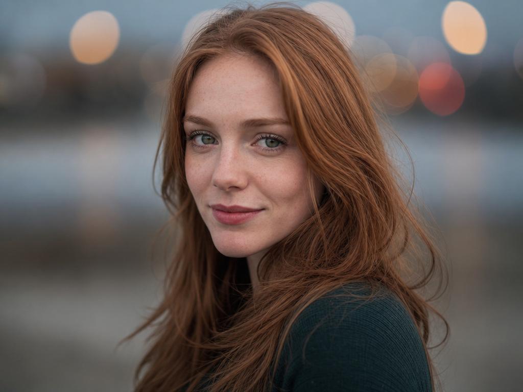 A portrait at a wide aperture, the eyes sharp and the background dissolved into soft bokeh
